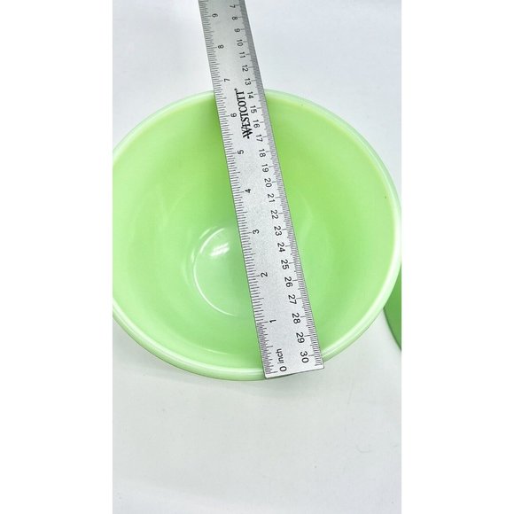 2 Vintage McKee Jadeite Green Glass Mixing Bell Bowl GLOWS - Picture 9 of 9